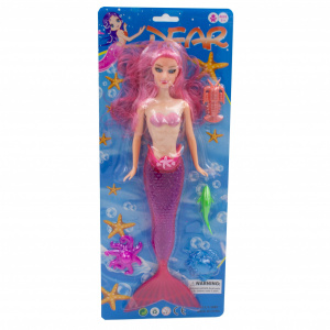 Papusa sirena roz cu accesorii animalute colorate