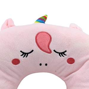 Pernă de călătorie, pentru copii, culoare roz, model unicorn