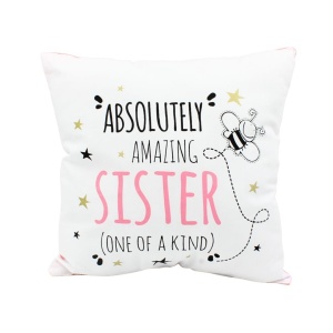 Pernă personalizată cu mesaj, Nekupto - "Absolutely Amazing Sister", 30x30 cm, bumbac
