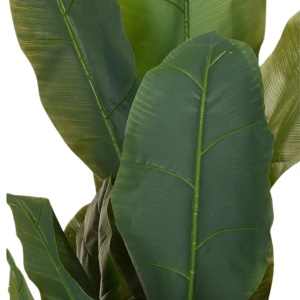 Plantă artificială Bananier 165 cm, cu 23 frunze verzi cu detalii realiste, pentru interior, în ghiveci negru