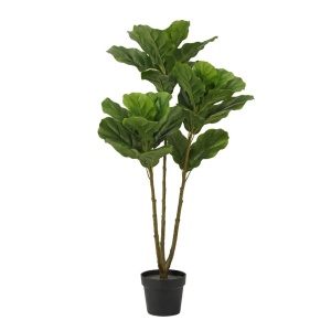 Plantă artificială Ficus Lyrata 128 cm, bogată în frunze, aspect realist, pentru interior, ghiveci negru inclus