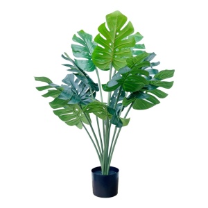 Plantă artificială Monstera 86 cm, cu detalii realistice, bogată în frunze verzi, aspect natural, ghiveci negru inclus