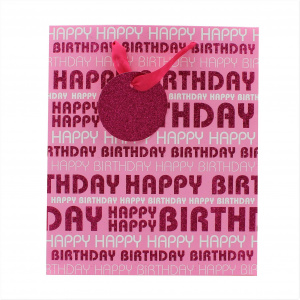 Punga hartie M Pink Bday Glitter - Img 2