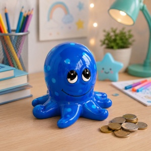Pușculiță din ceramică, Deluxebase, model caracatiță albastră