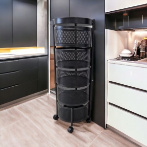 Raft rotativ, pe 5 niveluri, cu coșuri metalice și roți, 33 x 90,5 cm, negru mat, SZ33, eCarla