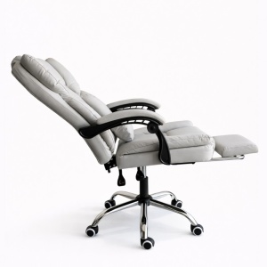 Scaun birou ergonomic skyline, reclinabil 90–155°, suport picioare extensibil, piele ecologică crem, suport lombar, bază metalică, 150 kg, KO51K