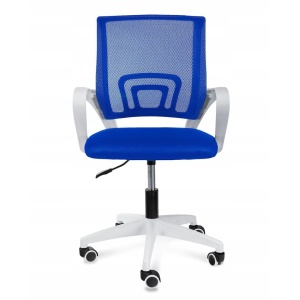 Scaun de birou ergonomic Jumi, mesh respirabil, bază albă, albastru, reglabil