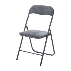 Scaun pliabil din catifea gri, șezut tapițat 38x38 cm, cadru metalic, spătar confortabil