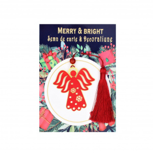 Semn de carte - Îngeraș roșu cu auriu și fulgi de nea