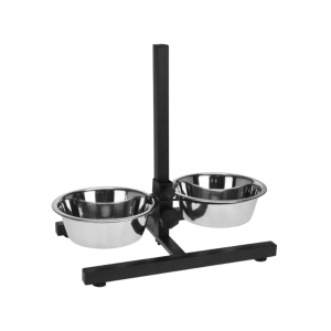 Set 2 boluri, pentru câini, cu suport, reglabil în înălțime, 1.8 L, argintiu, Dogs Collection