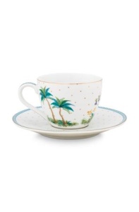 Set 2 căni cu farfurioare, din porțelan, Pip Studio, 120ml, colecția Jolie White
