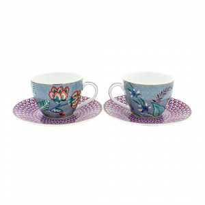 Set 2 căni cu farfurioare, Pip Studio, Light Blue, 120ml, colecția Flower Festival - Img 1
