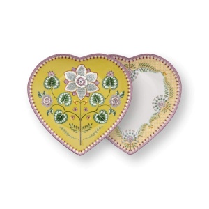 Set 2 farfurii, formă de inimă, Pip Studio, Yellow, 21.5 cm, colecția Lily & Lotus