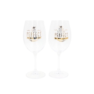 Set 2 pahare vin, cristal ecologic, 440 ml, Nekupto - Mr. Perfect și Mrs. Always Perfect