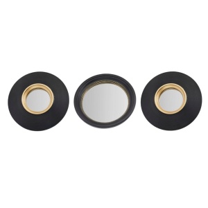 Set 3 oglinzi rotunde, decorative, cu rame negre și detalii aurii, 25.5 cm
