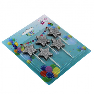 Set 5 lumânări Steluțe Argintii Glitter