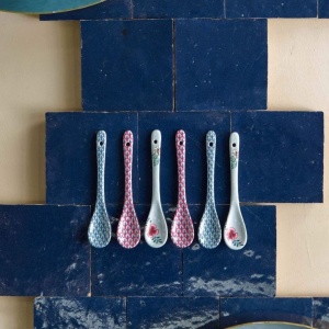 Set 6 lingurițe, din porțelan, Pip Studio, Blue, 13 cm, colecția Flower Festival