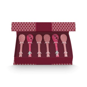 Set 6 lingurițe, din porțelan, Pip Studio, Dark Pink, 13 cm, colecția Flower Festival