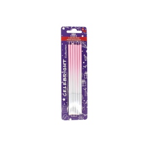 Set 6 lumânări pentru tort, Celebright, roz degrade, bază albă, 15 cm
