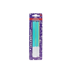 Set 6 lumânări pentru tort, Celebright, turcoaz-auriu, bază albă, 15 cm