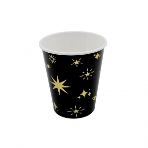 Set 6 pahare 260 ml negru-auriu stelute - Img 2