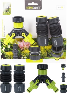 Set conectori și adaptoare furtun grădină, 6 piese, ProGarden – distribuitor Y, racorduri rapide și cuplaje