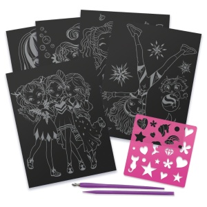Set creativ Scratch & Sketch, planșe de răzuit, șabloane și unelte incluse, Nebulous Stars, Isadora, 8+