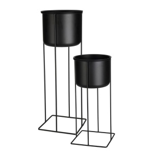 Set două ghivece decorative pentru plante și flori, din metal negru, design modern