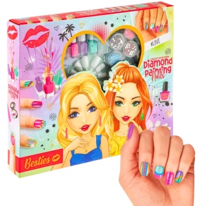 Set manichiură creativă cu pietricele strălucitoare, 4 oje & accesorii, Besties, 6+ ani