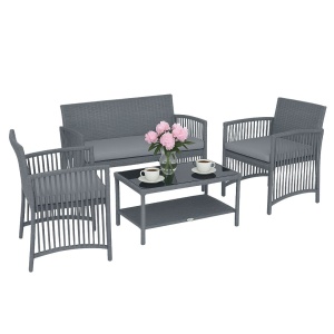 Set mobilier de grădina gri, Jumi, cu 2 fotolii, canapea și măsuță de cafea