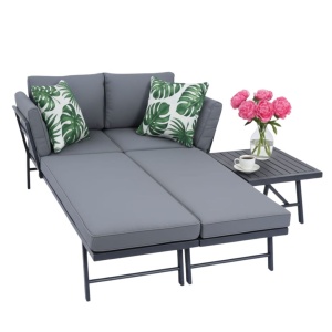 Set mobilier de grădina gri, modular, Jumi, cu 2 canapele și măsuță de cafea