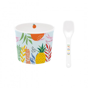 Set porțelan bol cu linguriță IceCream portocală - Img 1