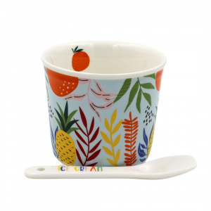 Set porțelan bol cu linguriță IceCream portocală - Img 5