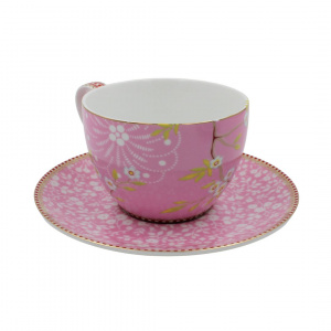 Set porțelan cească și farfurioară, Pip Studio, colecția Early Bird, roz, 280 ml