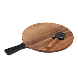 Set Tăiere și Servire Pizza – Placă din Lemn cu Ghidaj și Cuțit Rotativ Inclus