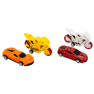 Set vehicule motociclete si masinute jucarie 4 buc V4