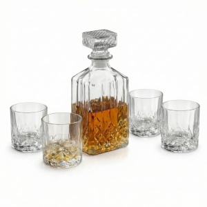 Set whisky 5 piese din sticlă, decantor 900 ml + 4 pahare 230 ml, Atmosfera
