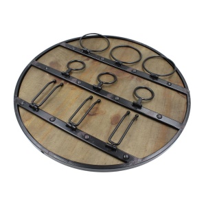 Suport de Perete pentru Sticle și Pahare – 3 Sticle & 3 Pahare | Lemn & Metal | Ø50 cm