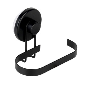 Suport hârtie igienică, Bathroom Solutions, prindere cu ventuză, negru mat, 14x8x11 cm