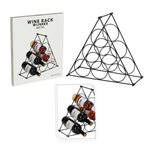 Suport metalic pentru sticle de vin, design piramidal, 6 sticle, 39x18x34 cm