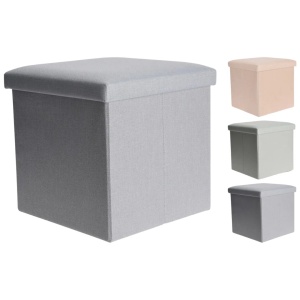 Taburet pliabil cu spațiu de depozitare - Storage Solutions®, tip cutie, otoman, culoare crem, 38x38x38 cm
