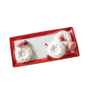 Tavă dreptunghiulară pentru tort, din porțelan, Pip Studio, 33,3x15,5cm, colecția Love Birds, Red-Pink