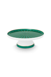 Tavă rotundă pentru tort din porțelan, Pip Studio, Stripes Emerald-Green, 24cm, colecția Love Birds24cm