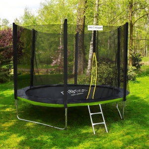 Trambulină de grădină Jumi, MOTION, 240 cm, cu plasă de protecție și scară, culoare verde