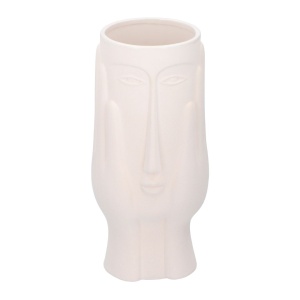 Vază decorativă, din porțelan, alb prăfuit – design artistic cu față stilizată și finisaj mat, 23x11x10 cm, Arti Casa