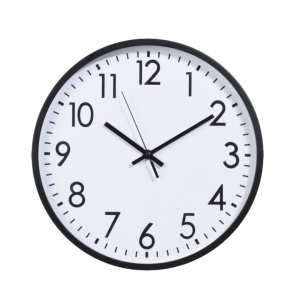 White wall clock with black frame and black numerals, 30 cm, modern design
