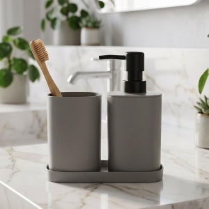 3-piece bathroom accessory set, grey, modern design