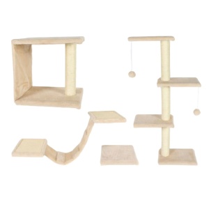 Ansamblu modular de cățărare și joacă pentru pisici, cu sisal, culoare bej