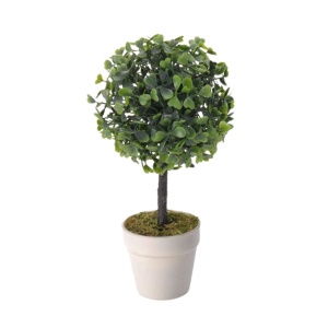Plantă artificială tip copăcel Buxus 28 cm, în ghiveci alb, design modern pentru interior