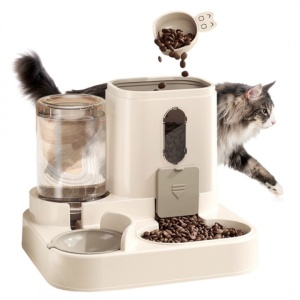 Automatic 2-in-1 food and water dispenser, 650 ml water capacity, 0.5 kg food container, for cats and small dogs, 25x23x20 cm, cream